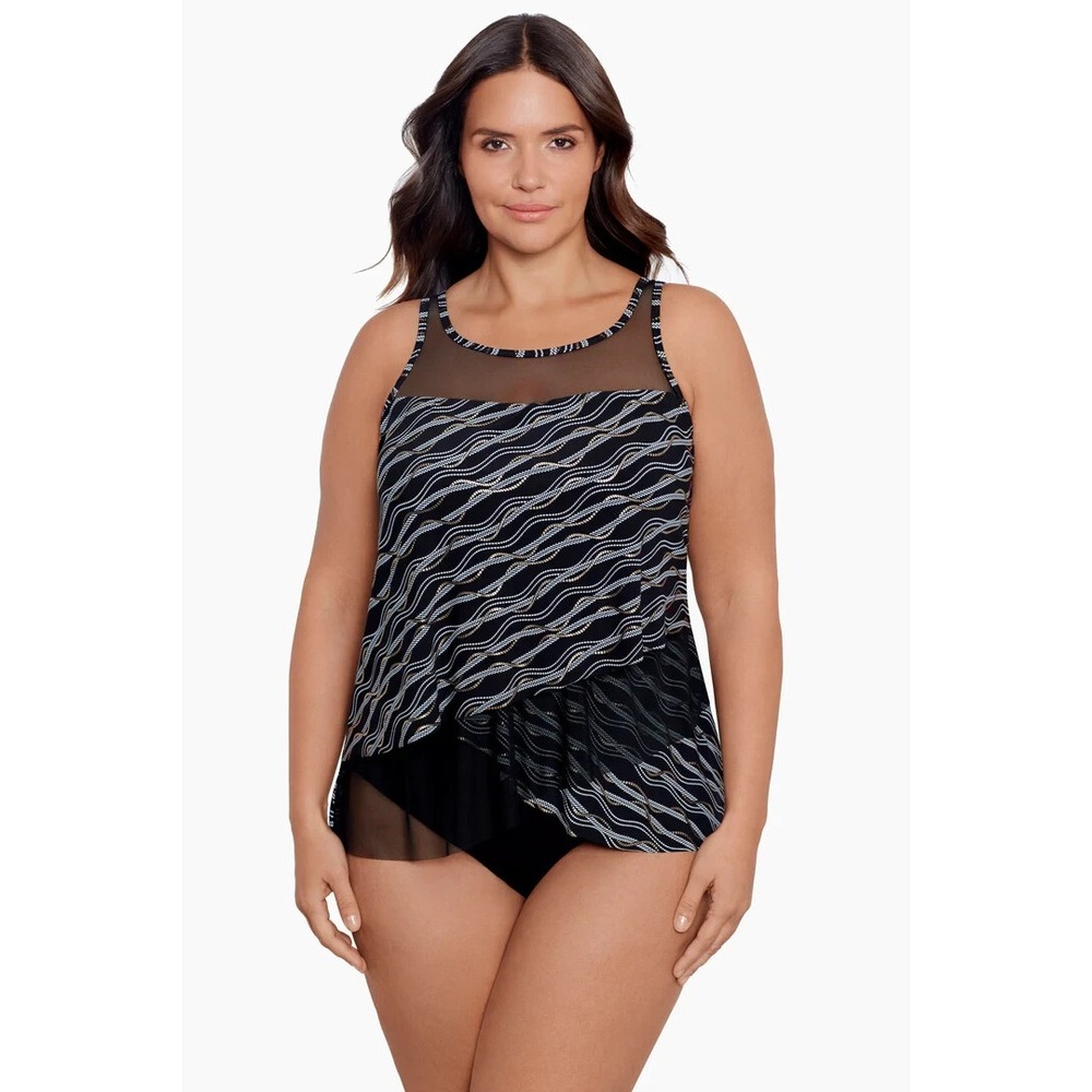 Miraclesuit Women's Plus Size Linked In Mirage Tankini Swim Top Sz US 18W 18 NEW